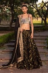 Buy_Soniya G_Black Handmade Cotton Embroidery Sequins Lurex Geometric Pattern Lehenga Set _at_Aza_Fashions