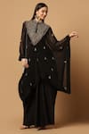 Buy_Two Sisters By Gyans_Black Cape-georgette And Skirt & Top- Crepe Kaftan Cape With Draped Set _at_Aza_Fashions