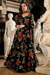 Buy_SANAM_Black Silk Embroidered Sequin Leaf Fleur Rose Pattern Anarkali With Dupatta _at_Aza_Fashions