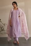 Buy_Label Mansi Nagdev_Purple Cotton, Muslin Embroidery Drishti Floral Pattern A-line Anarkali Set _at_Aza_Fashions