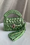 Buy_Bijit_Green Metallic Braided Texture Sling Bag _at_Aza_Fashions