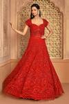 Buy_Kalighata_Red Net Cut Work, Sequins Sweetheart Neck Noor Embroidered Flared Gown _at_Aza_Fashions