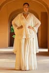 Buy_Preevin_Off White Cotton, Tulle, Net Lace, Circle Pattern Peplum Angrakha Sharara Set _at_Aza_Fashions