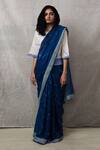 Buy_BANANA labs_Blue Cotton Print Sprinkle Round Neck Geometric Stripe Saree With Crop Top _at_Aza_Fashions