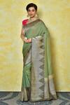 Buy_Nazaakat by Samara Singh_Green Tussar Silk Banarasi Kadwa Weaving Temple Pattern Bordered Saree_at_Aza_Fashions