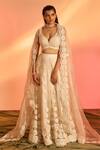 Buy_J by Jannat_Ivory Organza Embroidery Floral Plunge V Neck Bloom Lehenga Set _at_Aza_Fashions