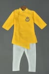 Buy Maaikid Yellow Cotton Silk, Art Silk, Lining Letter Motif Embroidered Sherwani Set at Aza Fashions Buy_Maaikid_Yellow Cotton Silk, Art Silk, Lining Letter Motif Embroidered Sherwani Set _at_Aza_Fashions