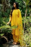 Buy_LABEL SHRISTI CHETANI_Yellow Dola Silk Hand Embroidered V Neck A-line Kurta Set _at_Aza_Fashions