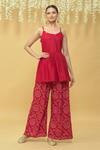 Buy_Samyukta Singhania_Red Rayon Printed Floral Geometric Bandhani U Neck Palazzo And Kurta Set _at_Aza_Fashions