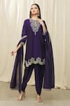 Buy_JAYANTI REDDY_Purple Silk Embroidery Aari Round Neckline Tunic Dhoti Pant Set  _at_Aza_Fashions