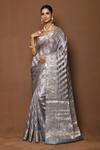 Buy_Nazaakat by Samara Singh_Grey Silk Woven Floral Heart Patterned Pallu Saree_at_Aza_Fashions