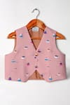 Buy_Little Brats_Pink Cotton, Kota Doria Ship Print Waistcoat _at_Aza_Fashions