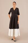 Buy_AMPM_Black Chanderi 70 Gm V Neck Alizeh Dress _at_Aza_Fashions