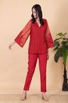 Buy Chambray & CO. Red Silk Embroidery Collared Suzie Sleeve Top And Pant Set at Aza Fashions Buy_Chambray & CO._Red Silk Embroidery Collared Suzie Sleeve Top And Pant Set _at_Aza_Fashions