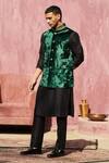 Buy_Weaver Story_Green Velvet Plain Dabka Embellished Collar Nehru Jacket _at_Aza_Fashions