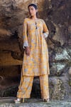 Buy_Yogita Kadam_Yellow Pure Muslin Hand Embroidered Printed Straight Kurta And Pant Set  _at_Aza_Fashions