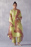 Buy_Amisha Kothari_Green Cotton Silk Embroidery Chandni Kurta Set With Printed Dupatta  _at_Aza_Fashions