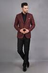 Buy_Soniya G_Wine Wool, Tweed Checkered Pattern Blazer_at_Aza_Fashions