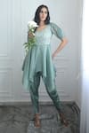 Buy_PIRI INDIA_Green Top  Organza And Chanderi Hand Peplum & Dhoti Pant Set  _at_Aza_Fashions