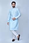 Buy_Arihant Rai Sinha_Sky Blue Art Silk Plain Pastel Kurta And Pant Set _at_Aza_Fashions