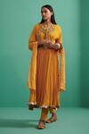 Buy_5elements_Yellow 100% Cotton With Silk Brocade Yoke Paisley Pattern Anarkali Set _at_Aza_Fashions