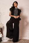 Buy_Vanshika Agarwal Label_Black Organza, Bamberg Silk, Lining Embroidered Top And Sharara Flared Pant Set _at_Aza_Fashions