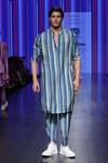 Buy_Krisha sunny Ramani_Blue Raw Silk Printed Striped Kurta And Pant Set _at_Aza_Fashions