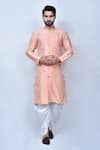 Buy_Arihant Rai Sinha_Orange Kurta Art Silk Jacquard Woven Geometric Diamond Pastel And Cowl Pant Set _at_Aza_Fashions