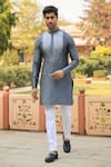 Buy_Raw & Rustic By Niti Bothra_Grey Chanderi, Silk Embroidery Ombre Banarasi Kurta _at_Aza_Fashions