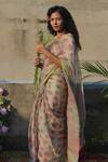 Buy_Studio Malang_Multi Color Tissue Silk Block Print Rose Saree_at_Aza_Fashions