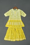 Buy_Maaikid_Yellow Muslin Embroidery A-line Kurta And Sharara Set _at_Aza_Fashions