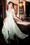 Buy_Kangana Trehan_Green Foil Asymmetric One Shoulder Dress  _at_Aza_Fashions