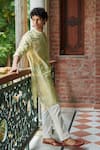 Buy_Seema Nanda_Yellow Chanderi Silk Printed Geometric Aman Kurta Set  _at_Aza_Fashions