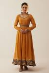Buy_Shrutkirti_Yellow Chanderi Silk Anarkali Set With Contrast Dupatta _at_Aza_Fashions