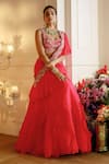 Buy_Nehha Nhata_Red Silk, Organza, Georgette Ruffles, Embroidery, Lehenga Set With Sash _at_Aza_Fashions