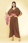 Buy_Megha Garg_Brown Pure Crepe V Neck Draped Jumpsuit _at_Aza_Fashions