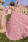 Buy_Seema Gujral_Pink Net Embroidery Sequin Sweetheart Neck And Bead Bridal Lehenga Set  _at_Aza_Fashions