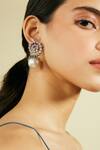 Buy_Isharya_Silver Plated Japanese Cotton Ball Pearl Crystal Swirl Drop Earrings_at_Aza_Fashions