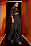 Buy_Roqa_Black Kurta Net Embroidery Round High Neck Pleated Blouse And Sharara Set _at_Aza_Fashions