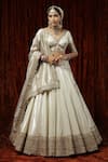 Buy_SHIKHAR SHARMA_Silver Lehenga Cotton Simmer Chanderi Embroidered Chandni And Zari Bridal Set _at_Aza_Fashions