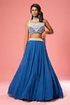 Buy_Quench A Thirst_Blue Georgette Embroidery Pearl V Neck Waistband Lehenga Set _at_Aza_Fashions