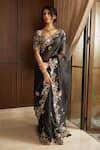 Buy_Prisho_Black Saree Organza Embroidery Dori V Neck Floral Border With Blouse _at_Aza_Fashions