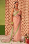 Buy_Siddhartha Bansal_Pink Silk Organza Embroidered Floral V Neck Saree With Blouse  _at_Aza_Fashions