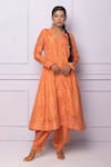 Buy_Ek Katha_Orange Mulberry Silk Printed Batik V Neck A-line Kurta _at_Aza_Fashions