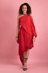 Buy_Style Junkiie_Red Crepe One Shoulder Midi Dress  _at_Aza_Fashions