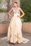 Buy_Soniya G_Ivory Handmade Cotton Embroidery Sequins V Neck Layered Anarkali With Dupatta _at_Aza_Fashions