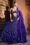 Mehak Murpana_Purple Net Embroidery Sequin Leaf Neck Bridal Lehenga Set _at_Aza_Fashions