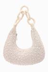 Buy_5elements_White Embroidery Curve Shaped Bag _at_Aza_Fashions