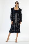Echostudio_Black Crepe Embroidery V-neck Abstract Dress _Online_at_Aza_Fashions