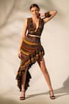 Buy_Nikita Mhaisalkar_Multi Color Georgette Sequins Abstract Print Ruffle Skirt _at_Aza_Fashions
